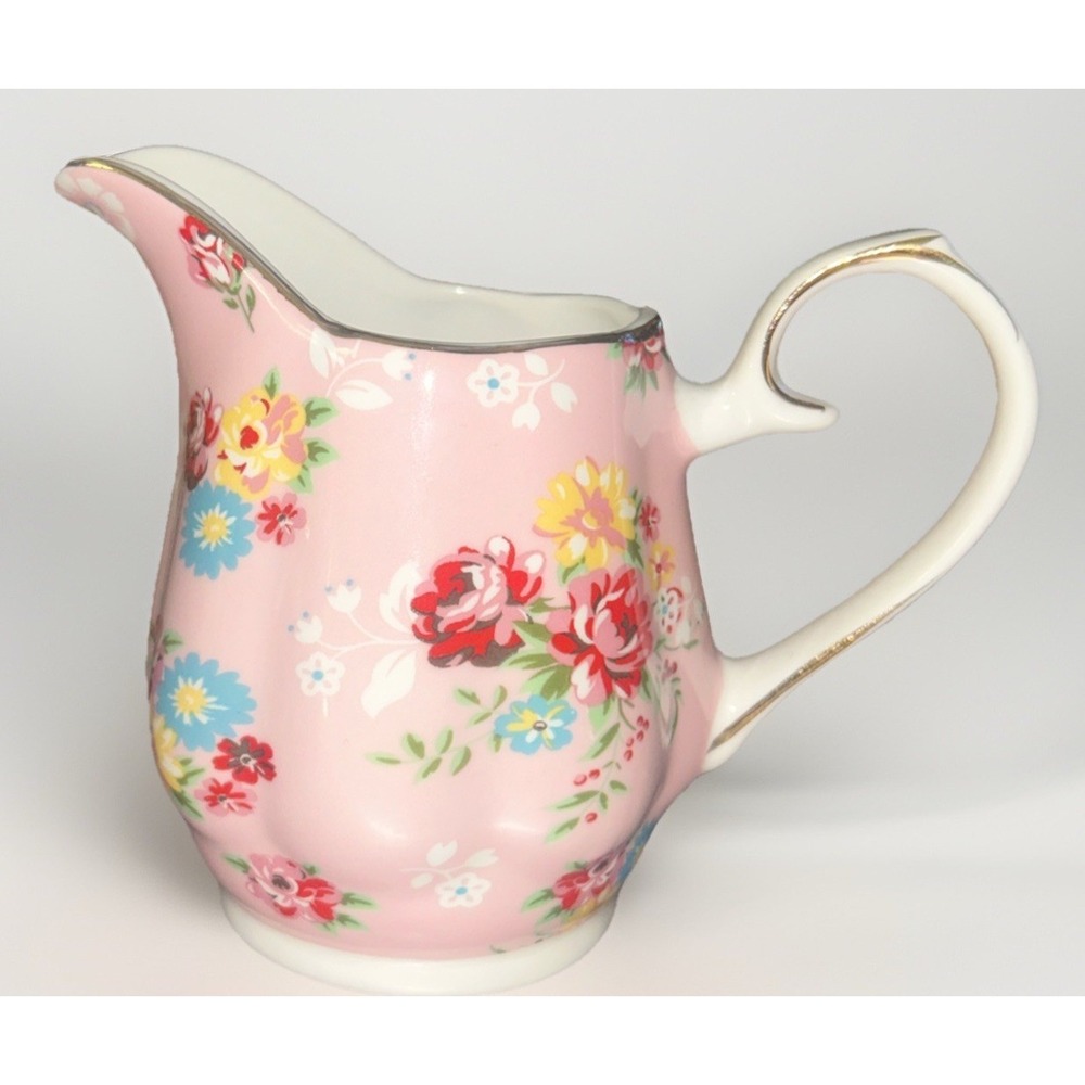 Grace Teaware Porcelain Creamer & Sugar Bowl Pink Rose Border Gold Trim New - Picture 4 of 6